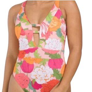 NEW Trina Turk‎ 1-Piece Swimsuit Women’s Size 10 Floral Moderate Coverage V-neck